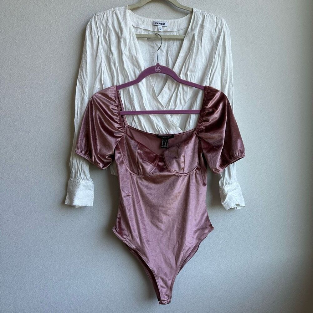 Bundle of Two Express Forever 21 Blouse Bodysuit Velvet Pink Wrap Size Medium